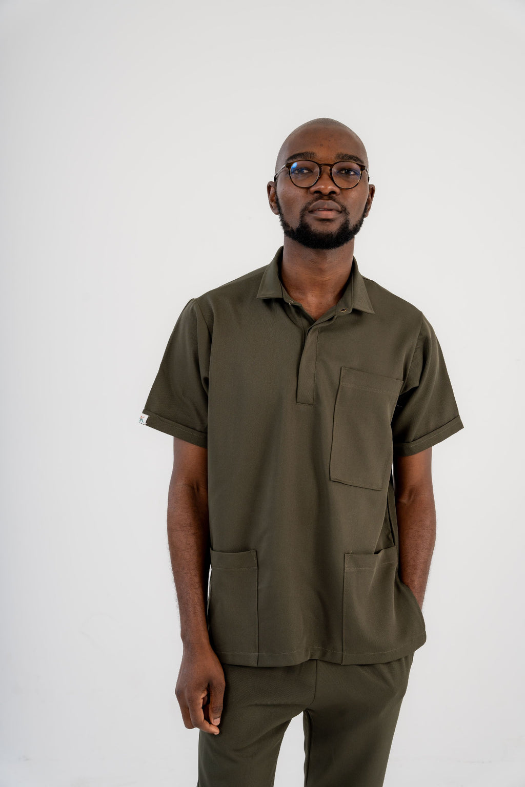 Button-Up Polo Scrub Top