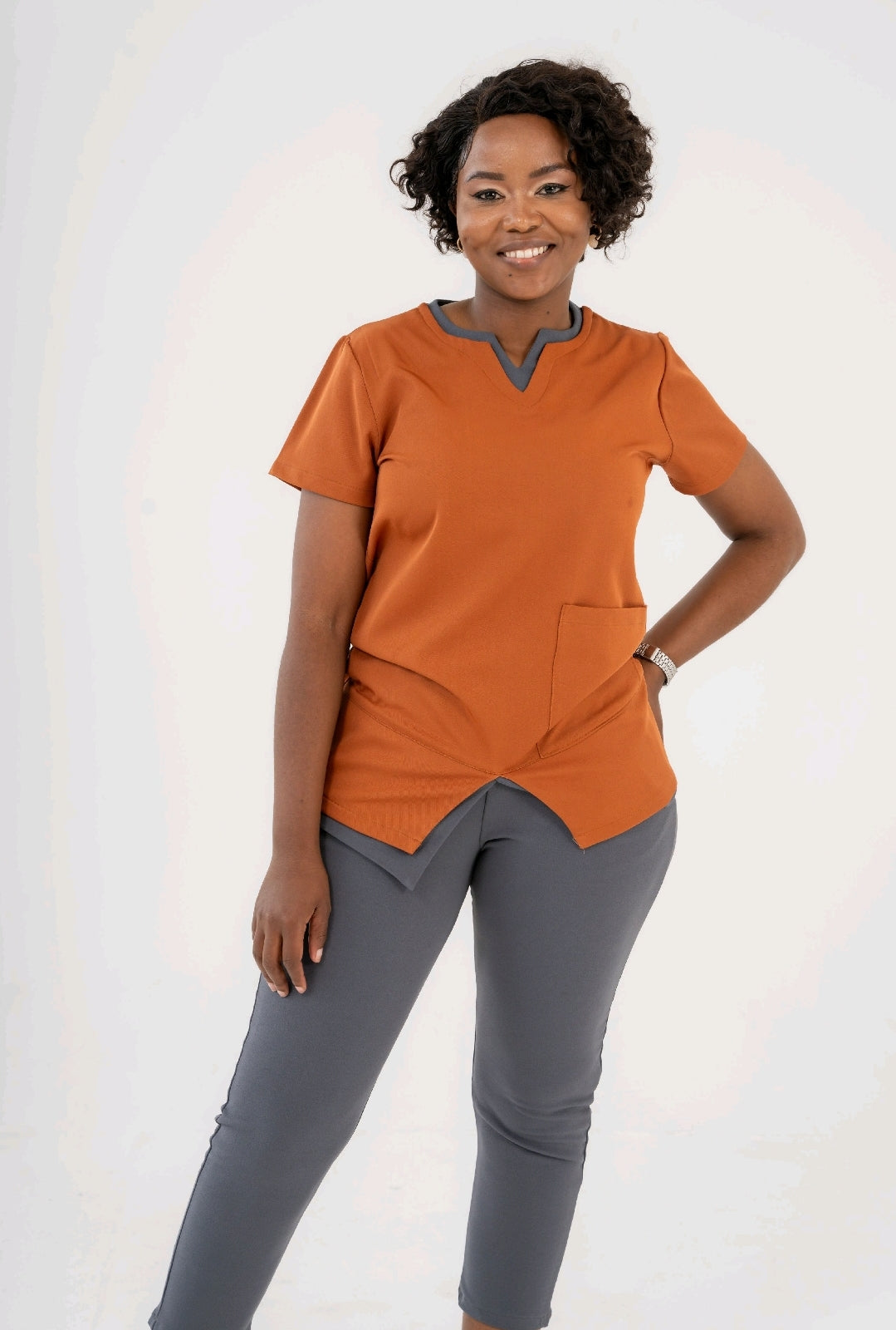 TeamTone: Personalized Color Block Scrub Top with Stunning Neck Design for Unified and Stylish Teams