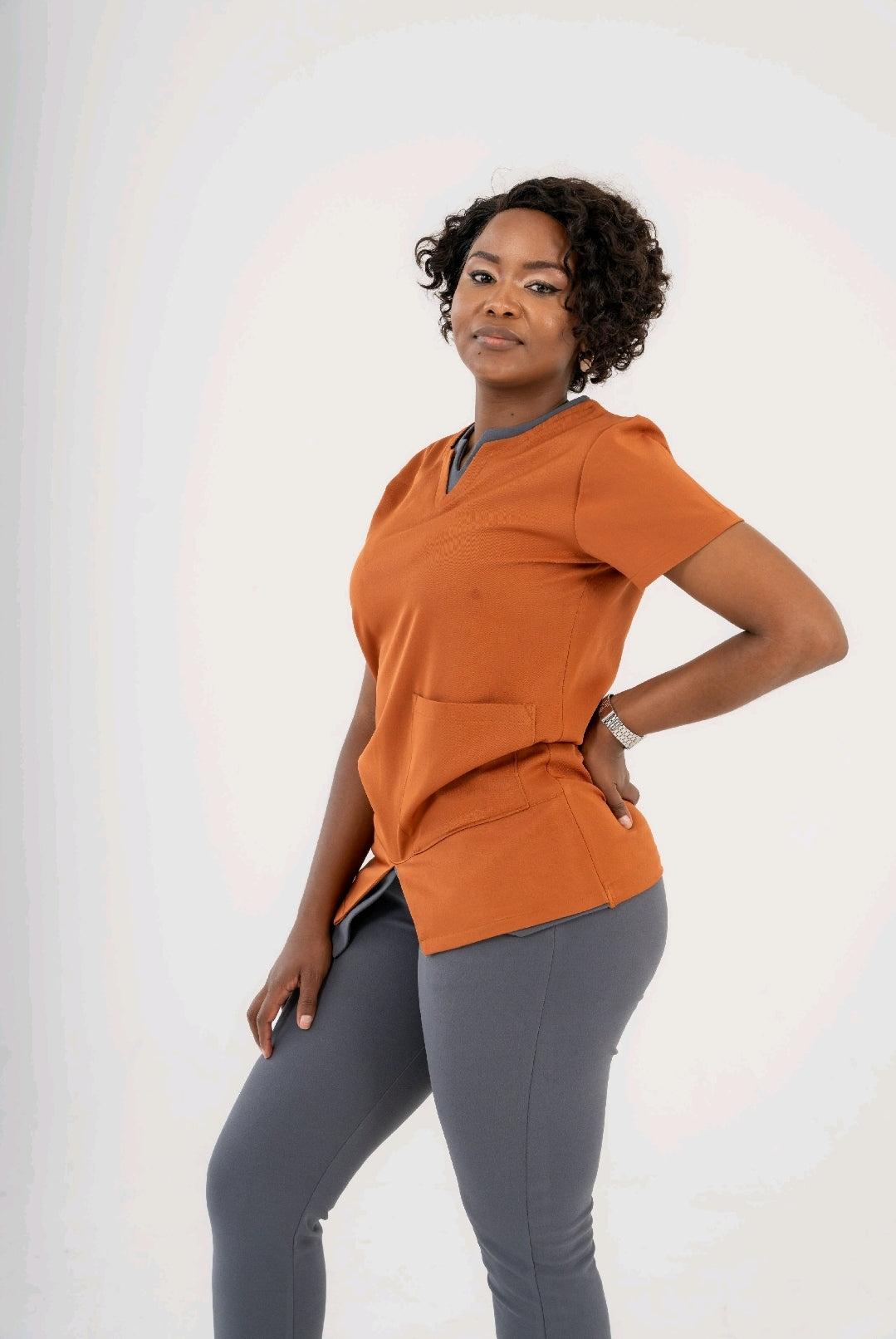 TeamTone: Personalized Color Block Scrub Top with Stunning Neck Design for Unified and Stylish Teams