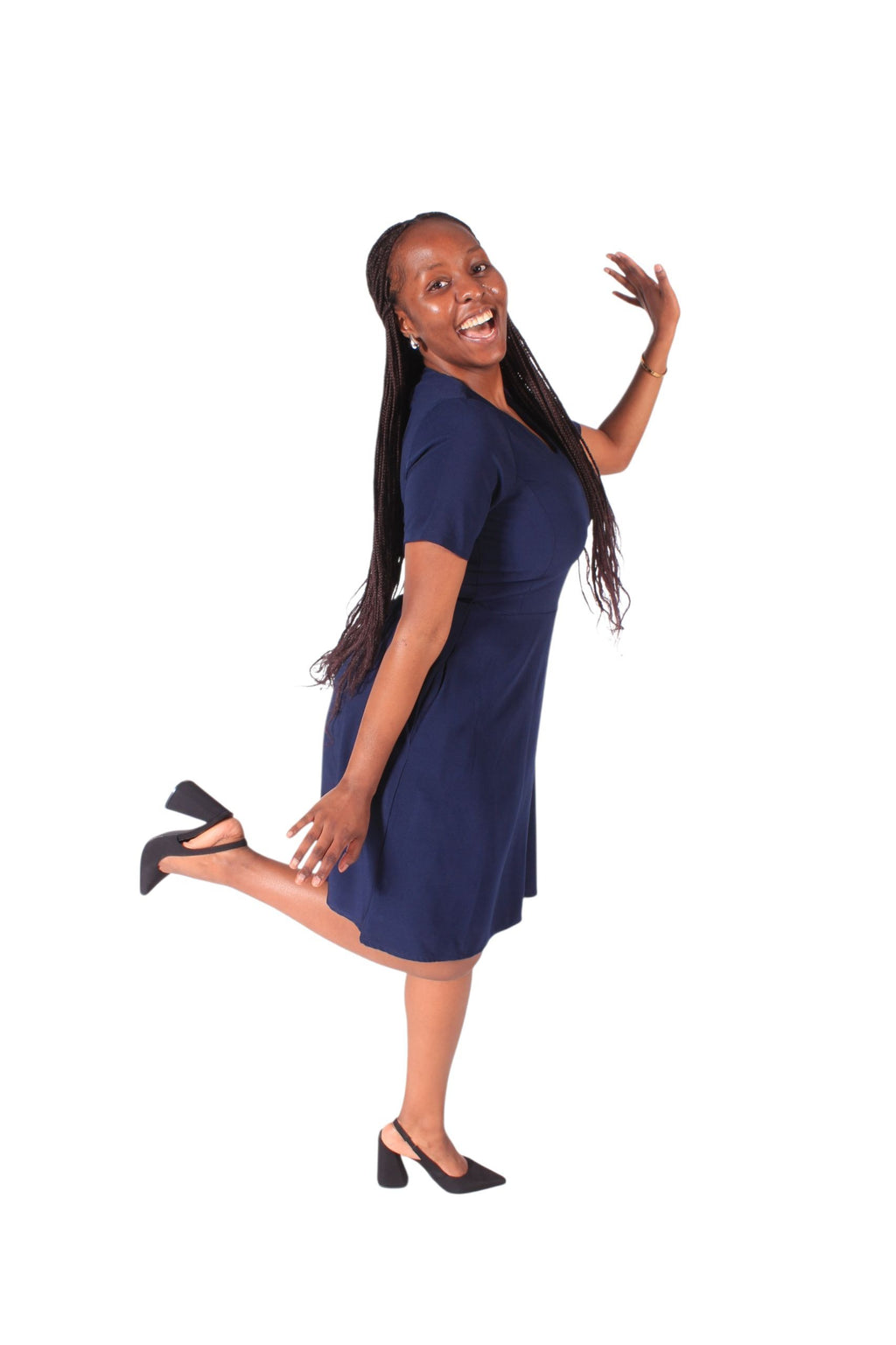 MIDI FIT & FLARE DRESS☆NAVY