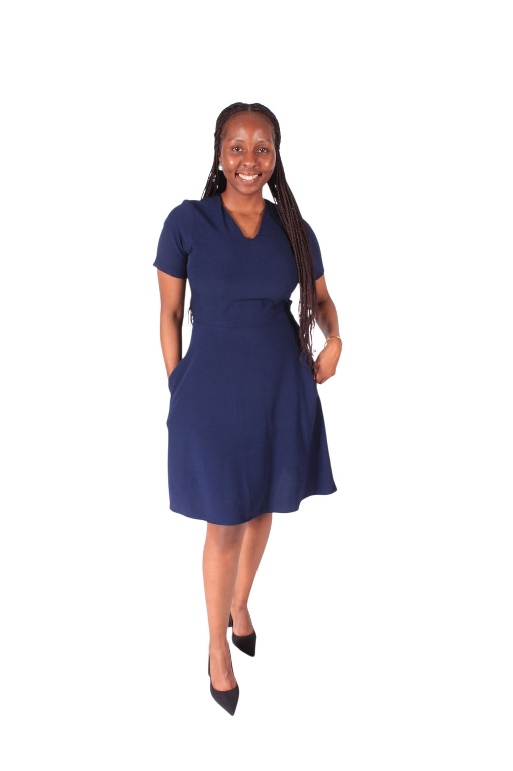 MIDI FIT & FLARE DRESS☆NAVY