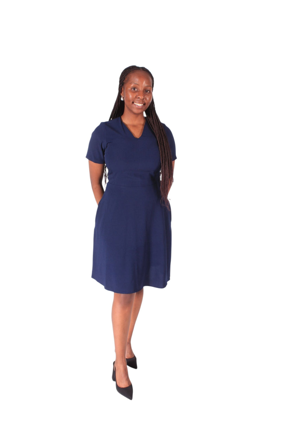 MIDI FIT & FLARE DRESS☆NAVY